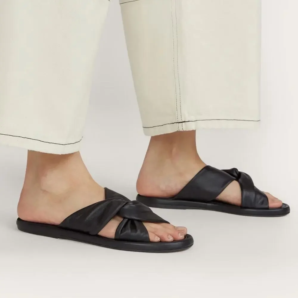 Everlane Day Twist Sandal Black Leather Flat Slide Size 6.5 New Without Box - Picture 5 of 8